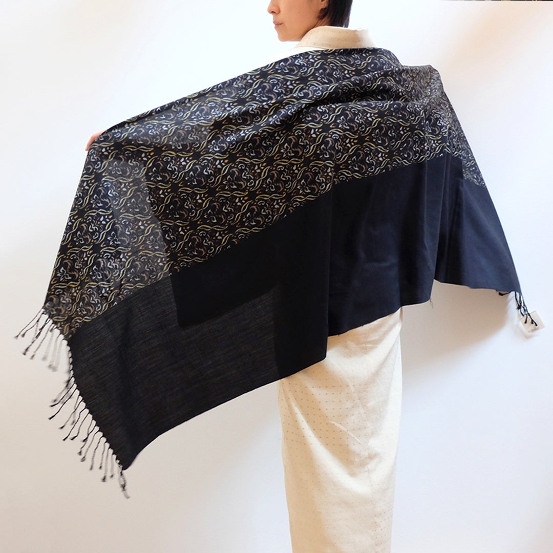 MUGETSU　特選結城絣　高級ショール 結城紬 広幅ショール 絣シリーズ 絹100％ 日本製 – 結城紬の奥順